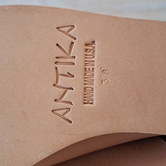 Antika Handmade Leather Cut Out Slide Rhinestone Trim Slip-On Flats Sandals - Picture 8 of 13